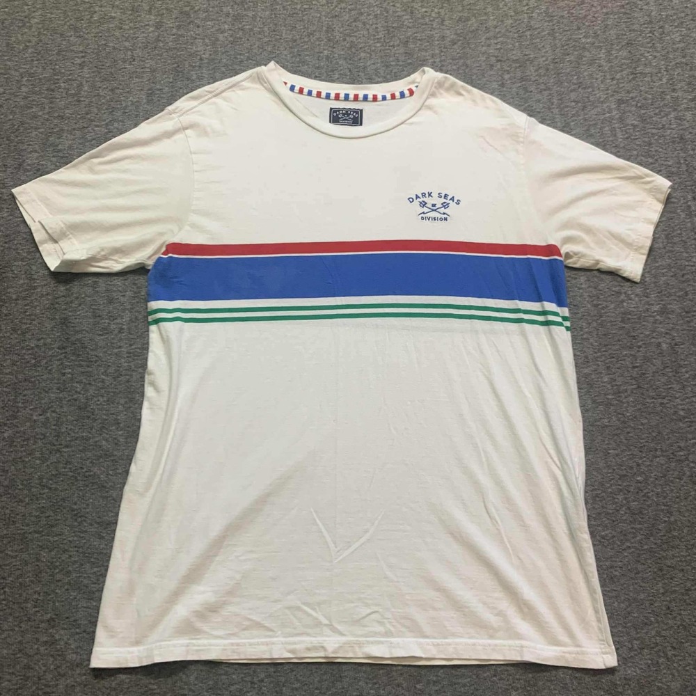 Dark Seas Division T-Shirt Mens Large White Short Sleeve Color Striped Cotton